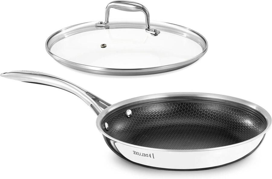 Keramische Koekenpan Antiaanbakpan Hybride Koken en Bakken Krasbestendig Uniek Oppervlak 25.5 cm Geborsteld