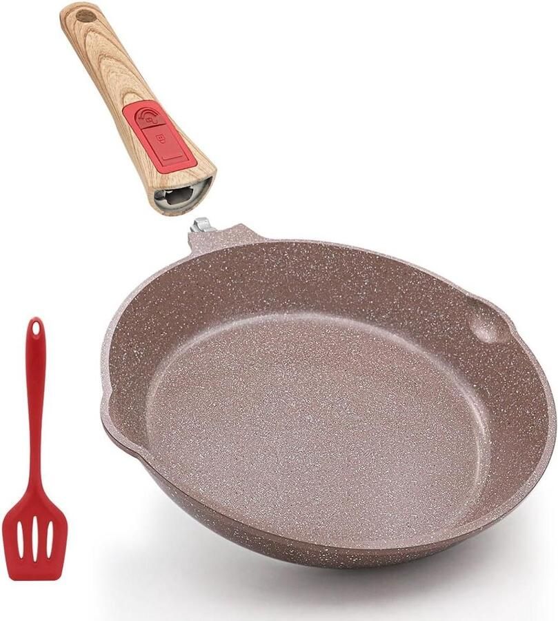 Keramische Koekenpan Gezonde Pan Dagelijks Koken Afneembare Handgreep 25 cm Bruin