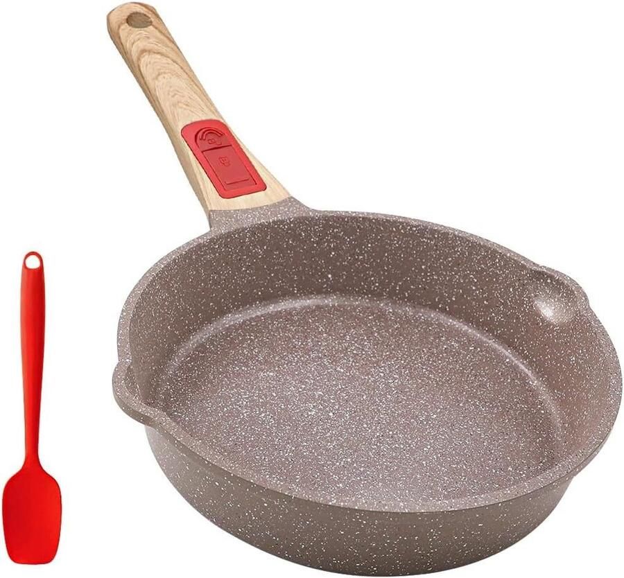 Keramische koekenpan Kleine braadpan Eieren bakken Afneembaar handvat 20 cm Bruin