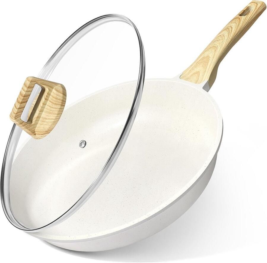 Keramische Koekenpan met deksel Gezond Koken PFOS PFOA-vrij 24 cm Wit