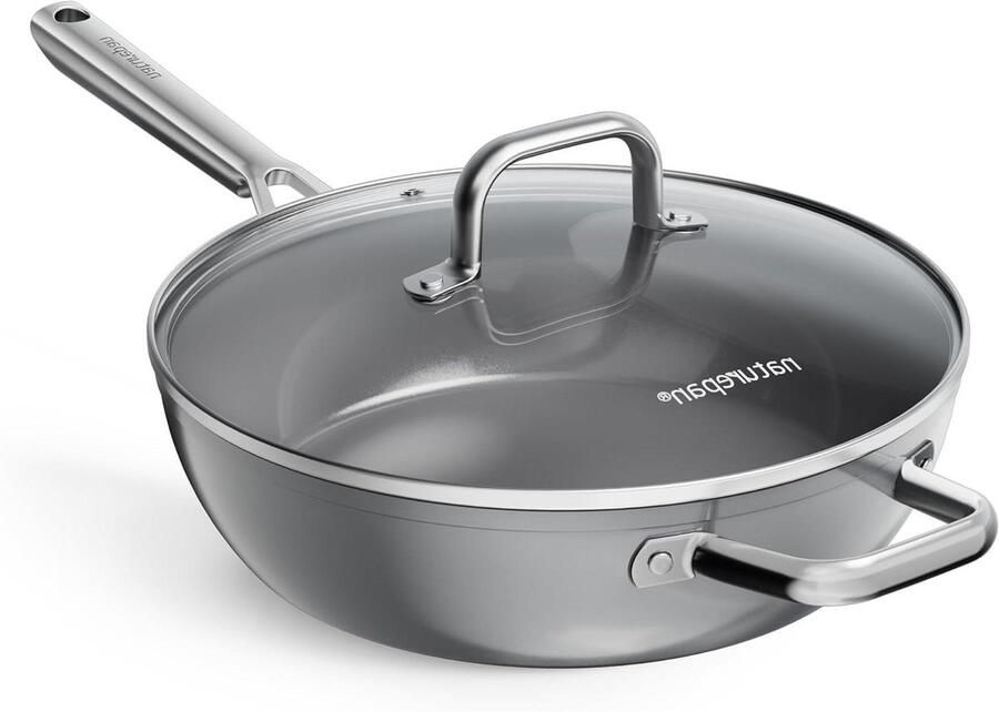Keramische Koekenpan met Deksel Gezond Koken Titanium Diamant Coating 28 cm Zwart