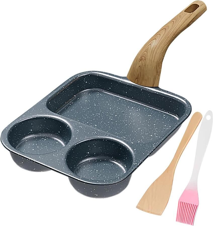 Keramische Koekenpan Omelet Pan Ontbijt Maken 3 Kooksecties 21 x 25 cm Zwart