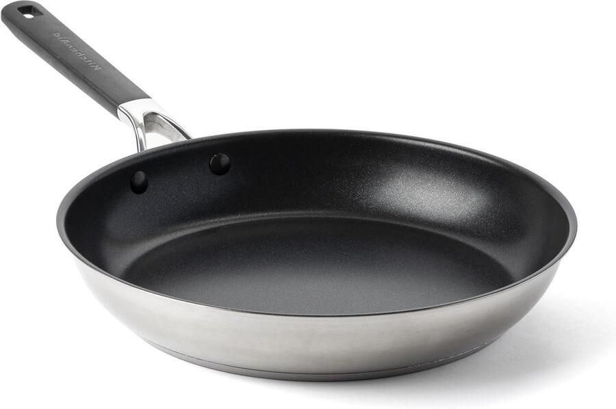 Keramische Koekenpan PFAS-vrij Antiaanbakpan Gezond Koken Roestvrij staal met aluminium kern 30 cm Zilver