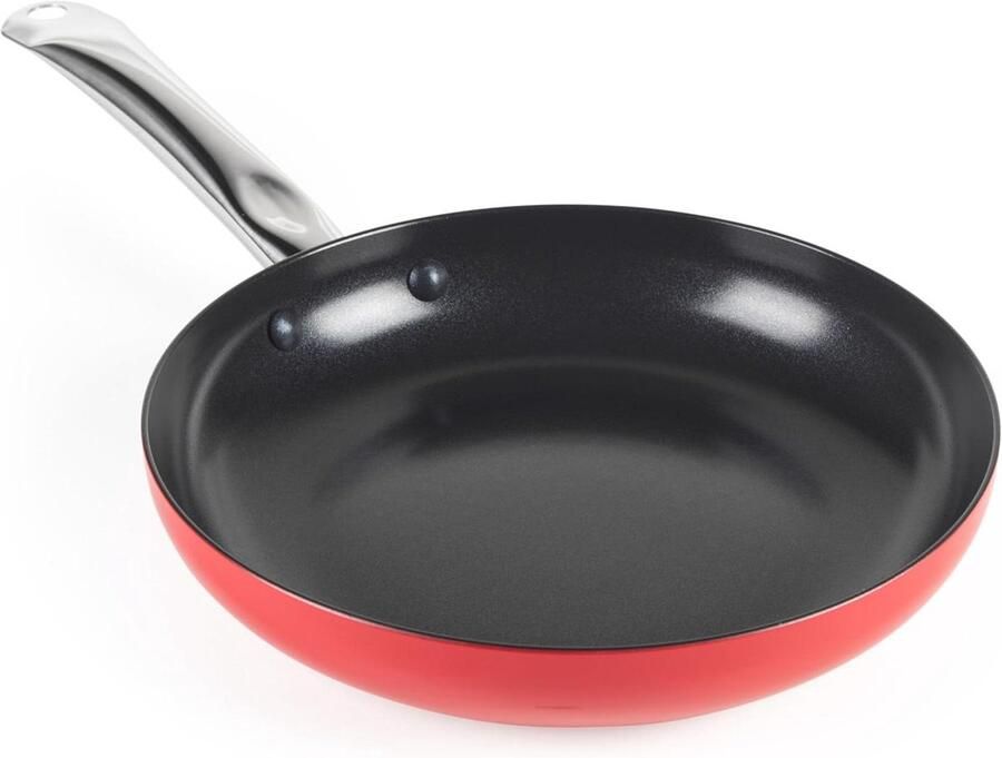 Keramische Koekenpan PFAS-vrij Gezond Koken Gelijkmatige Warmteverdeling 24 cm Rood