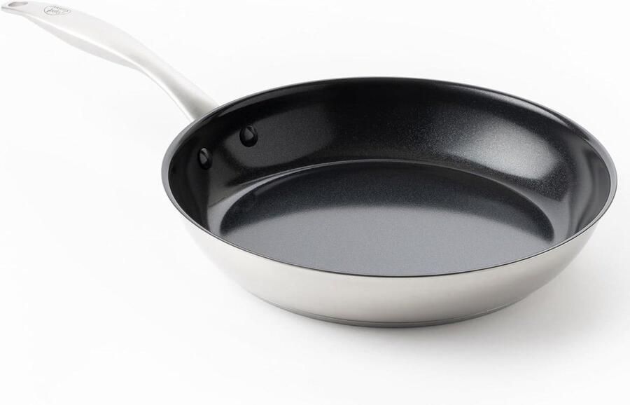 Keramische Koekenpan Roestvrijstaal Gezond Koken PFAS-vrije Antiaanbaklaag 30 cm Zilver Zwart