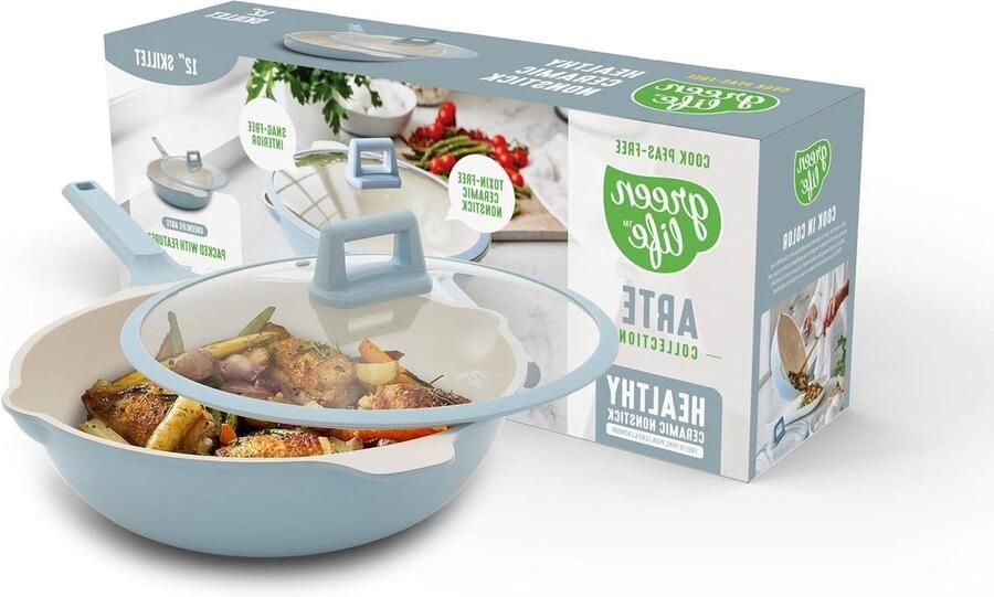 Keramische Koekenpan Wok Pan Gezond Koken Pfas Vrij 4.7 Liter Blauwe Haze