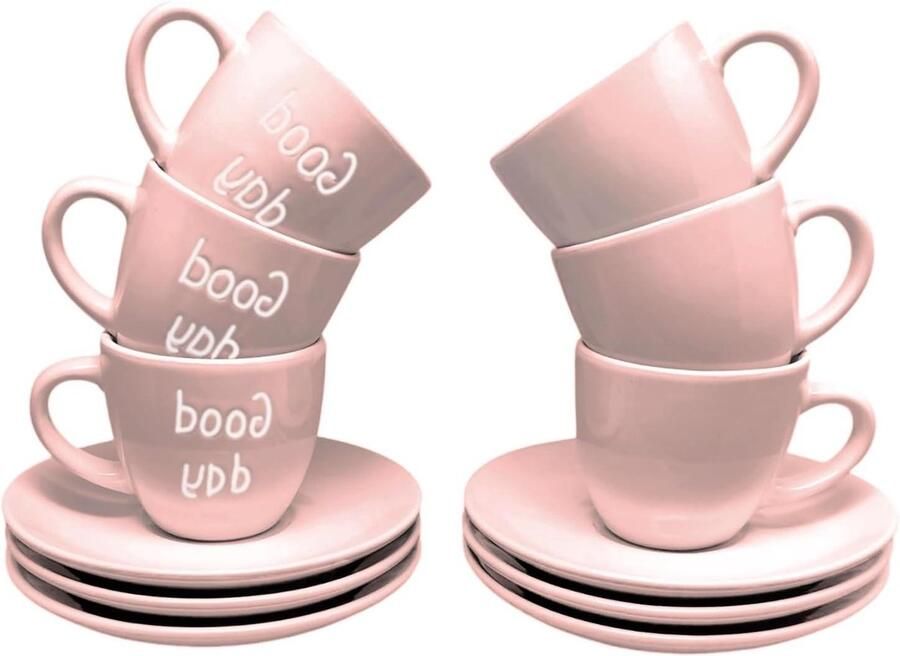 Keramische Koffiekopjes Espresso Kopjes Geniet van Koffie Hittebestendig Materiaal 6 Stuks 70ml Roze