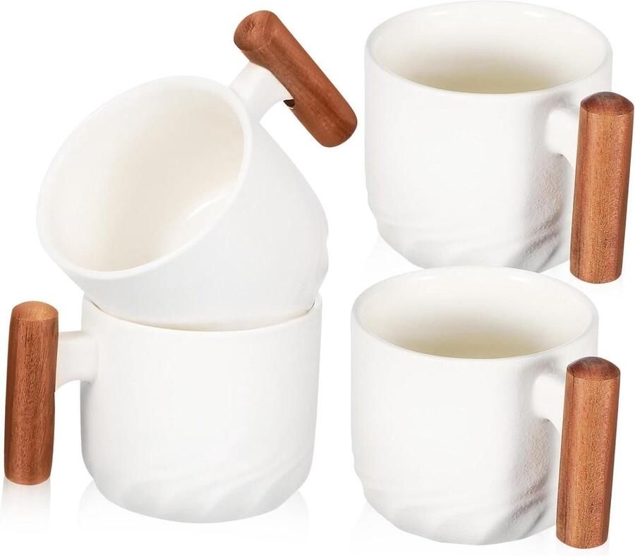 Keramische Koffiekopjes Espresso Mokken Koffie en Thee Drinken Met Houten Handvat 7 cm Wit