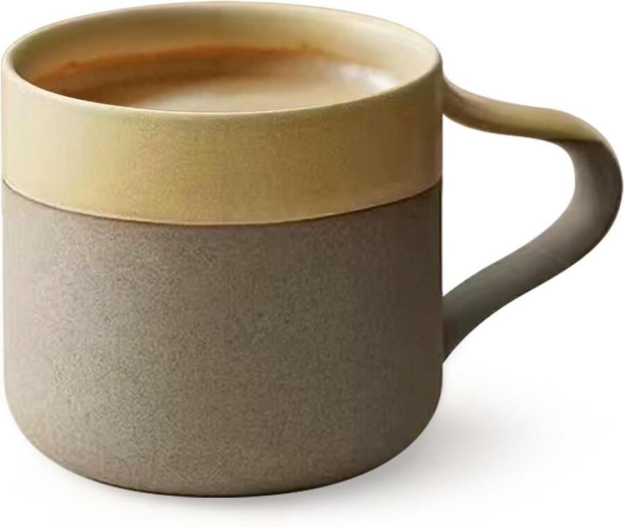 Keramische Koffiemok Espresso Cup Genieten van Koffie Unieke U-vormige handgreep 250 ml Geel