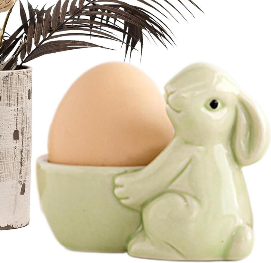 Keramische Eierbeker Paashaas Houder Ontbijt Presenteren Schattig Konijn Design 8.5 x 7 cm Groen