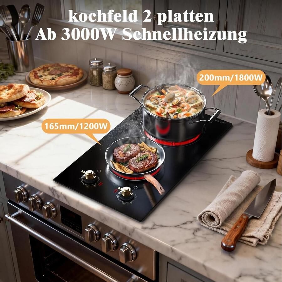 Keramische Kookplaat 2 Pitten 30 cm Inbouw of Mobiel 3000W