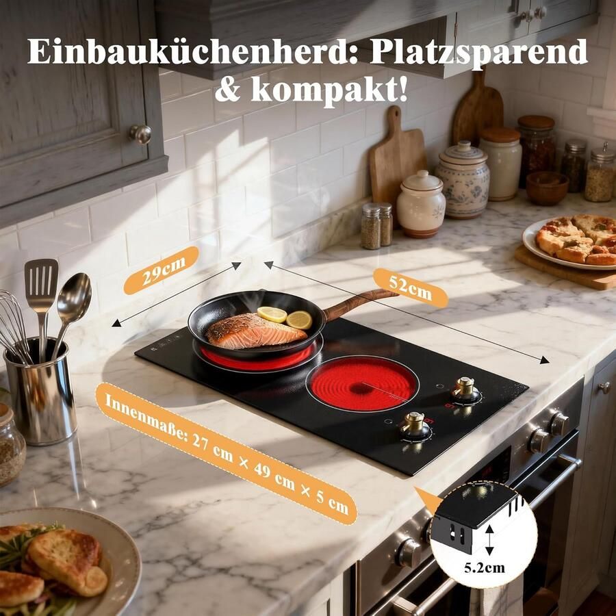 Keramische Kookplaat 2 Pitten 30 cm Inbouw of Mobiel 3000W