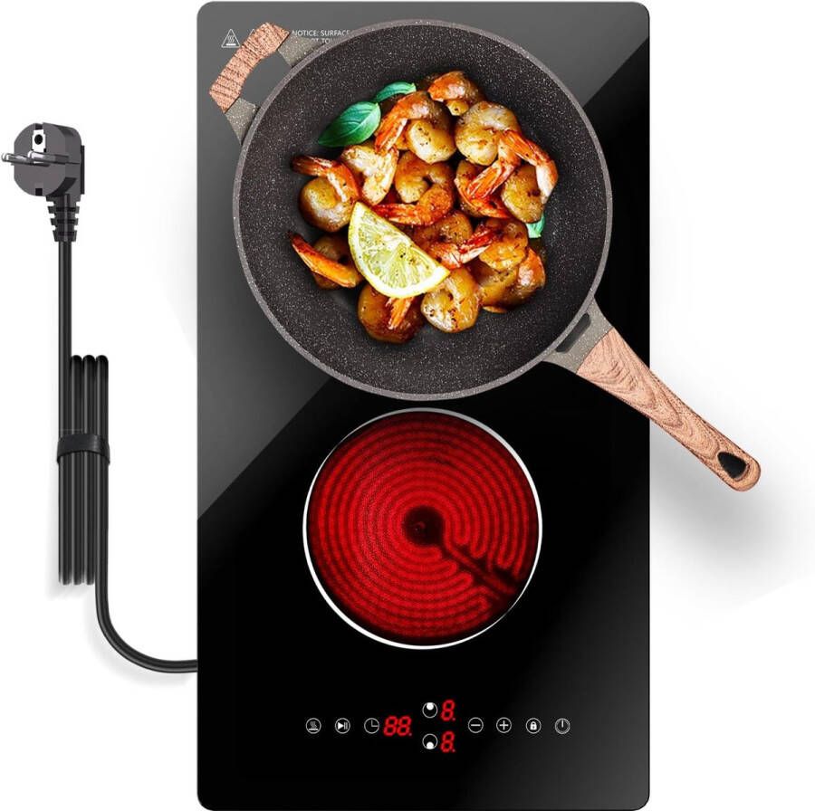 Keramische Kookplaat 2 Zones 3000W – Dubbele Elektrische Kookplaat met Touchbediening en Timer