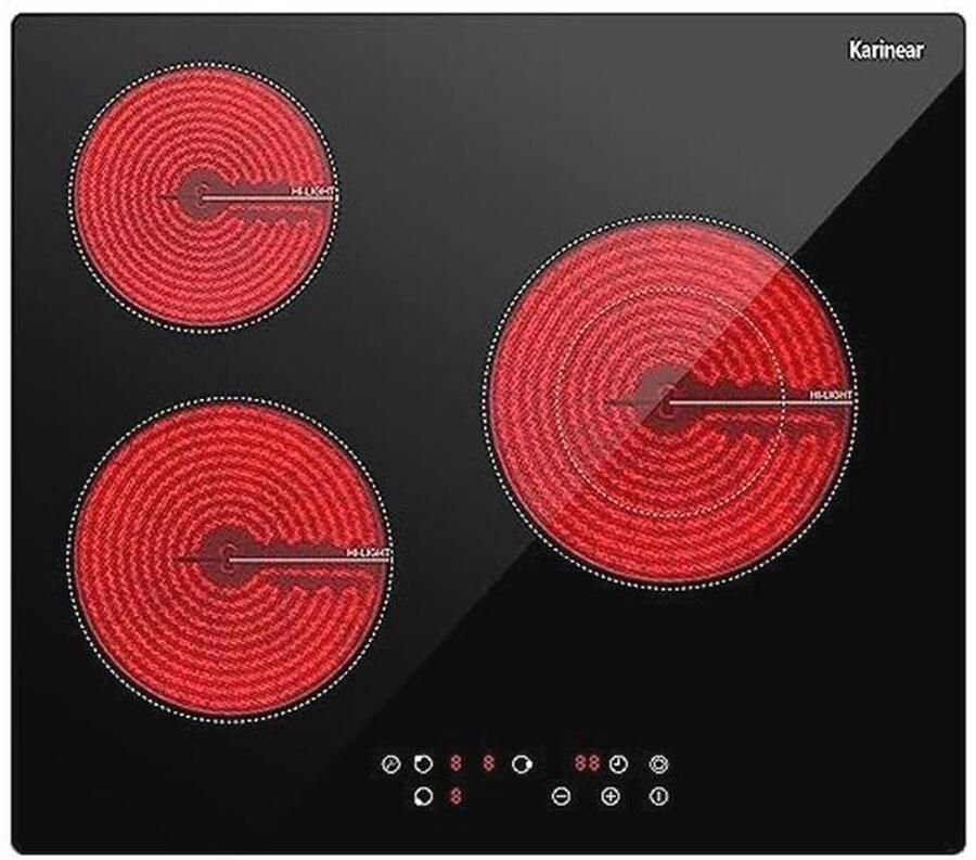 Keramische kookplaat 3 platen 5200 W met kinderbeveiliging timer en touch-bediening