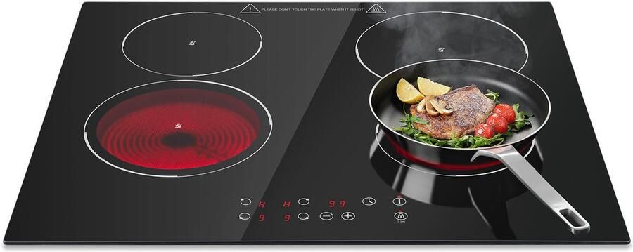Keramische Kookplaat 4 Kookzones 6000 W 60 cm Glaskeramiek Zwart Ingebouwd