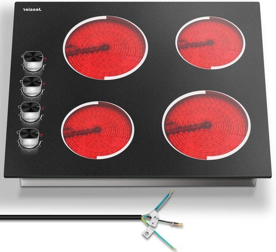 Keramische kookplaat 4 pits fornuis Thuis koken 9 vermogensstanden 60 cm Zwart