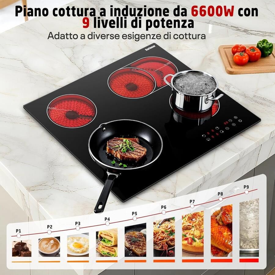 Keramische Kookplaat 4 Pits Fornuis Veelzijdig Koken Touch Bediening 60cm Inbouw Zwart - Foto 2