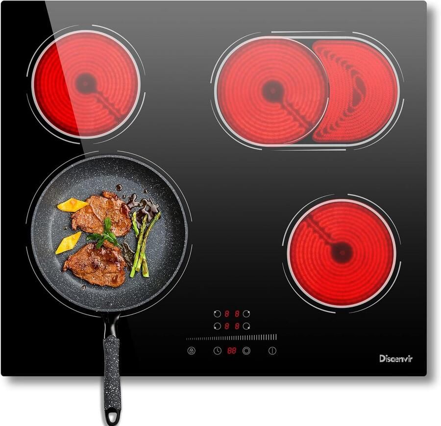 Keramische kookplaat 4 pits Koken thuis Energiezuinig vermogen 60 cm Zwart