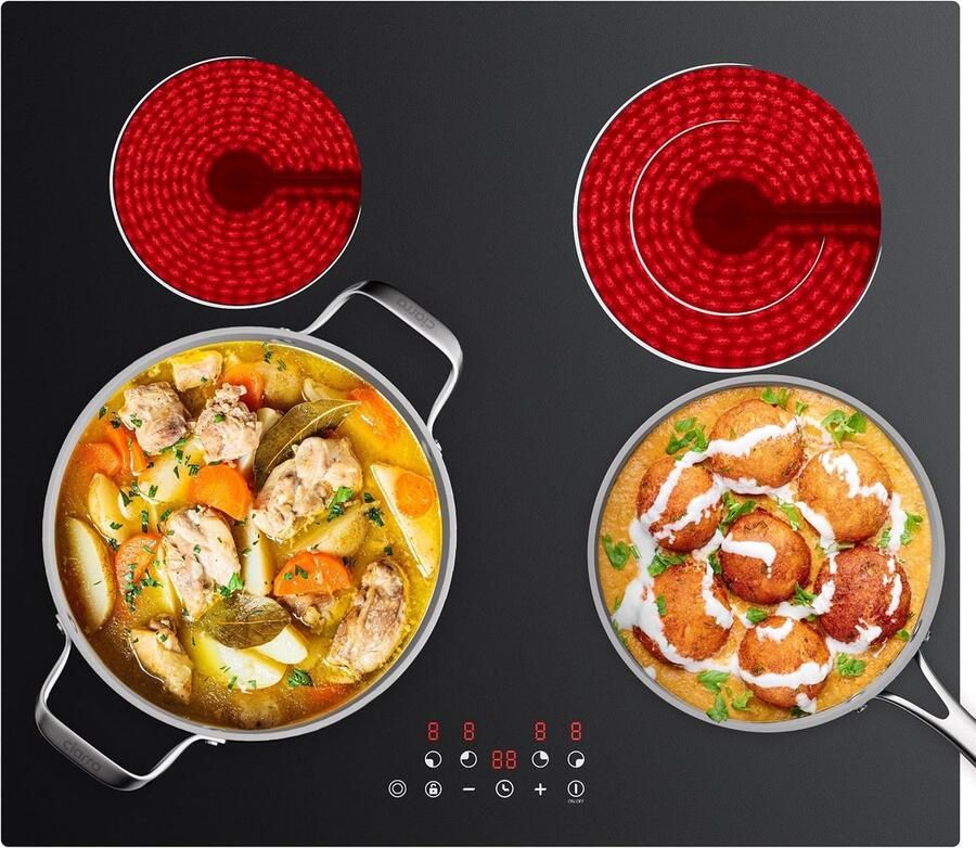 Keramische Kookplaat 4 Pitten Snel Koken Touchbediening Timer 59 cm Breed Zwart