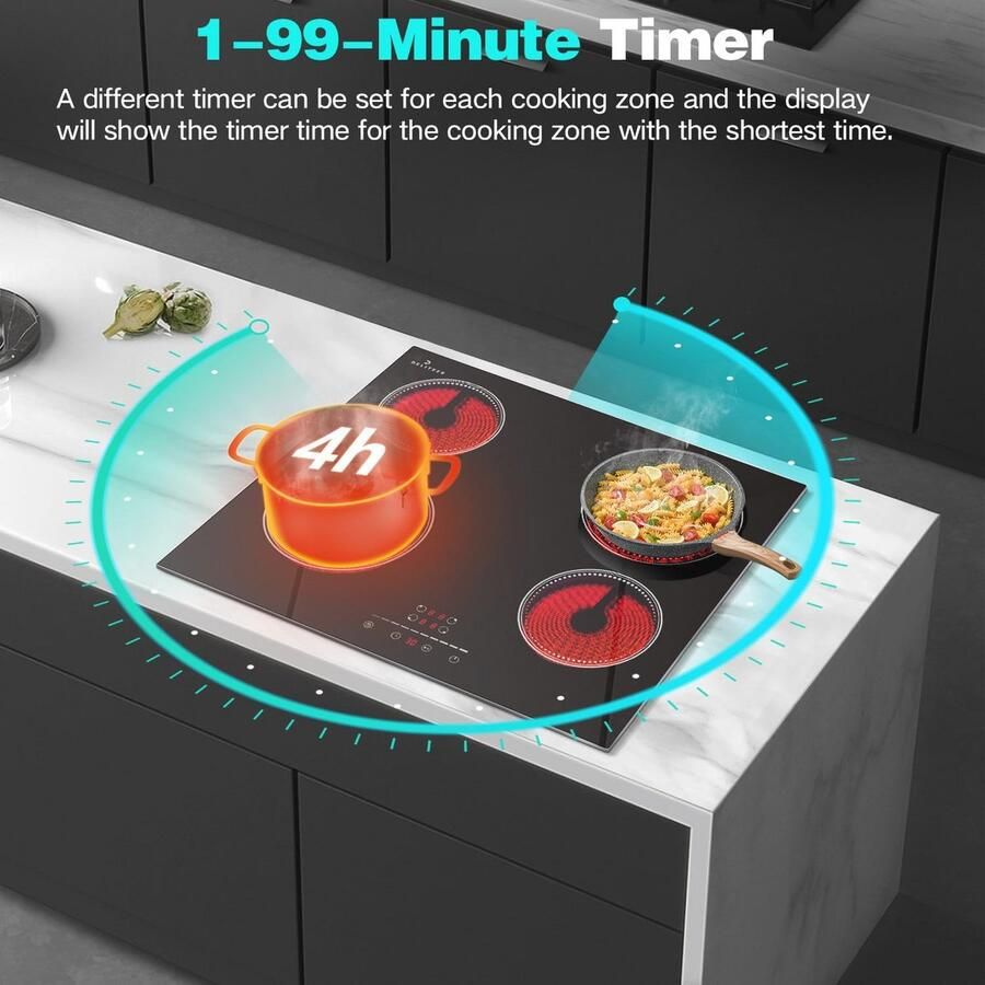 Keramische kookplaat 4 platen 59 cm inbouw 6000 Watt