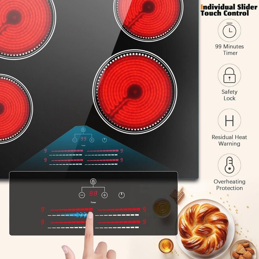Keramische Kookplaat 4 Platen 60 cm Inbouw 6000W met Veiligheidsfuncties - Foto 2