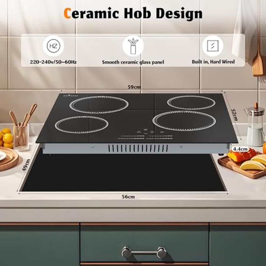 Keramische Kookplaat 4 Platen 60 cm Inbouw 6000W met Veiligheidsfuncties - Foto 2