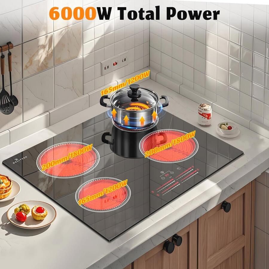 Keramische Kookplaat 4 Platen 60 cm Inbouw 6000W met Veiligheidsfuncties