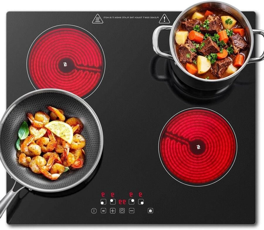Keramische kookplaat 4 platen kookplaat Gelijkmatig koken 9 nauwkeurige standen 59*52*437 cm Zwart