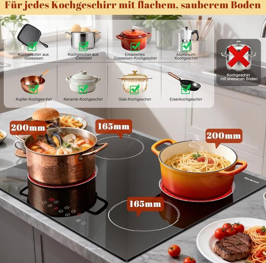 Keramische kookplaat 4 platen Thuis koken Touch bediening 60 cm Zwart