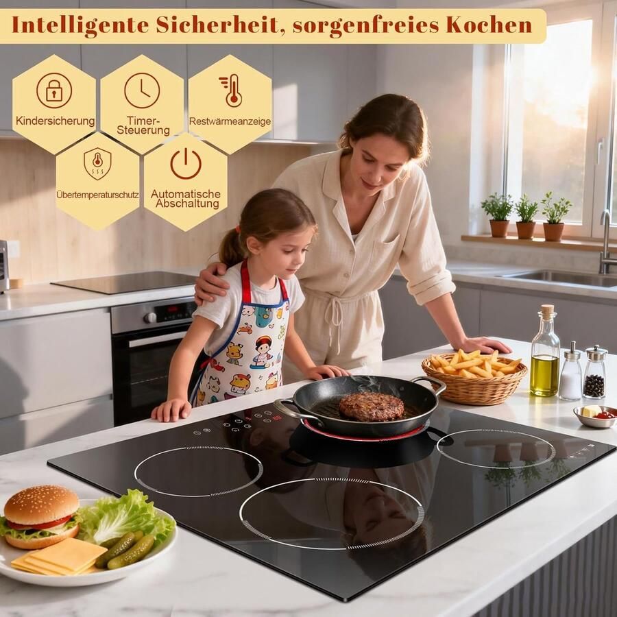 Keramische kookplaat 4 platen Thuis koken Touch bediening 60 cm Zwart