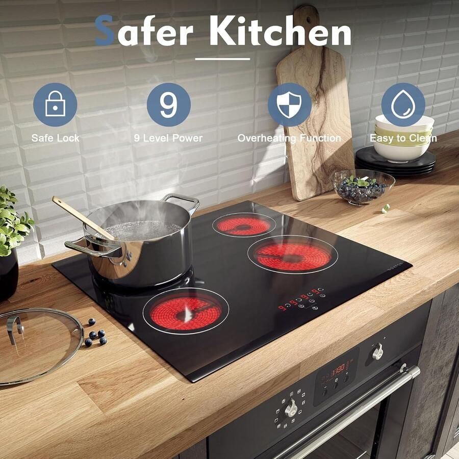 Keramische Kookplaat Inbouw Kookplaat Koken Thuis Kinderslot Functie 60cm Breed Zwart