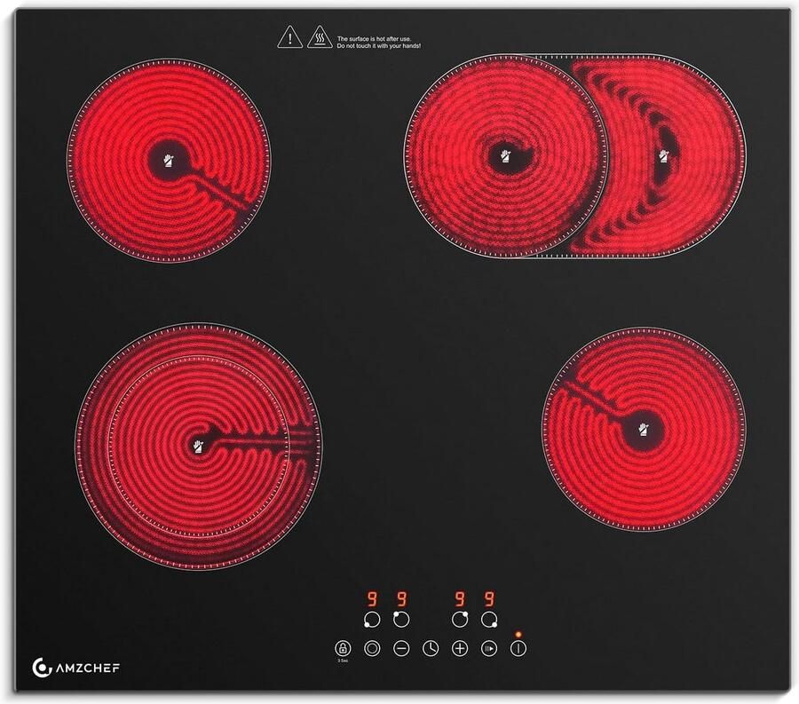 Keramische Kookplaat 4 Zones Inbouw 60 cm Snel en Veilig Koken