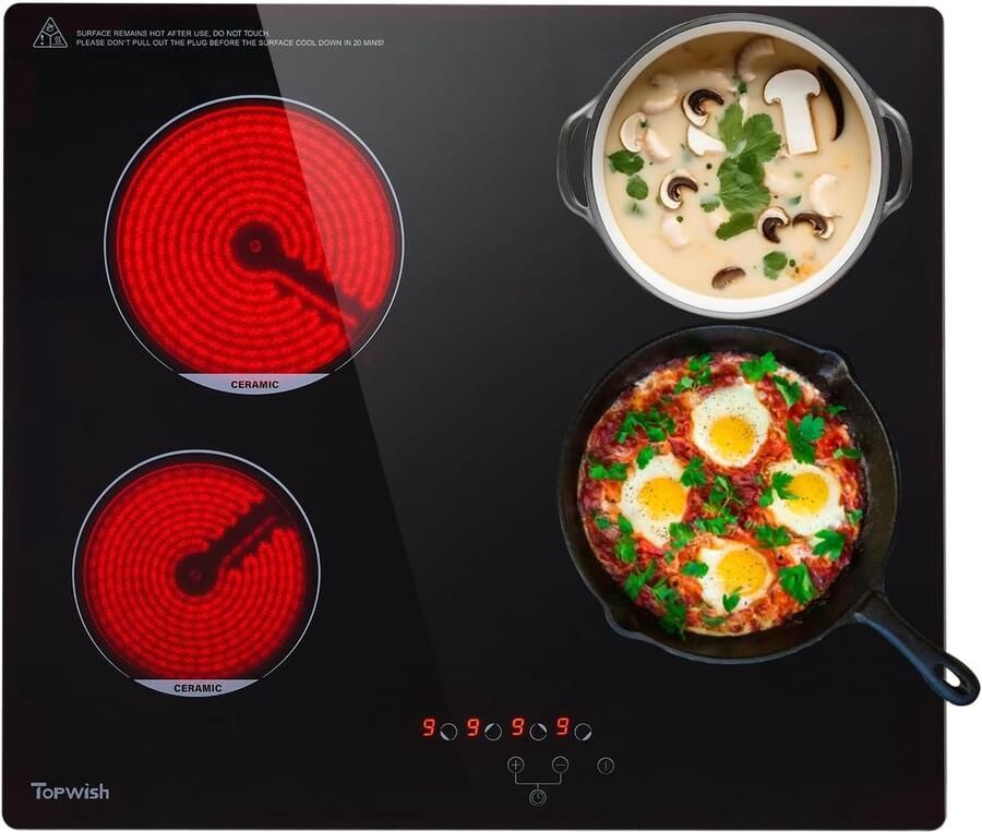 Keramische Kookplaat 4 Zones Koken Thuis Kinderbeveiliging 60 cm Zwart