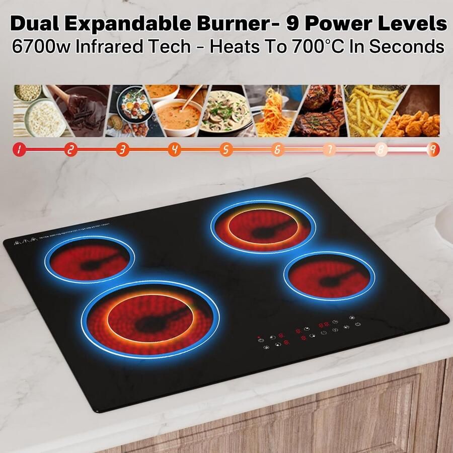 Keramische Kookplaat 4 Zones met Touch Control Inbouw 60 cm