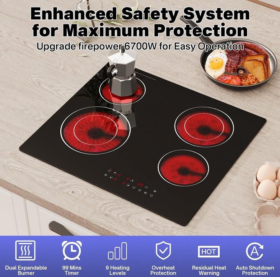 Keramische Kookplaat 4 Zones met Touch Control Inbouw 60 cm - Foto 3
