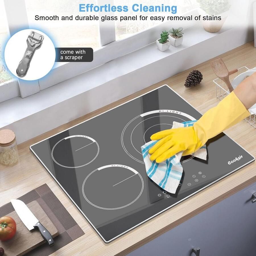 Keramische Kookplaat 4 Zones met Touch Control Ingebouwde Glaskeramiek Kookplaat 60 cm 6000 W Timer en Kinderbescherming