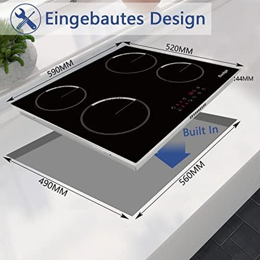 Keramische Kookplaat 4 Zones met Touch Control Ingebouwde Glaskeramiek Kookplaat 60 cm 6000 W Timer en Kinderbescherming - Foto 3
