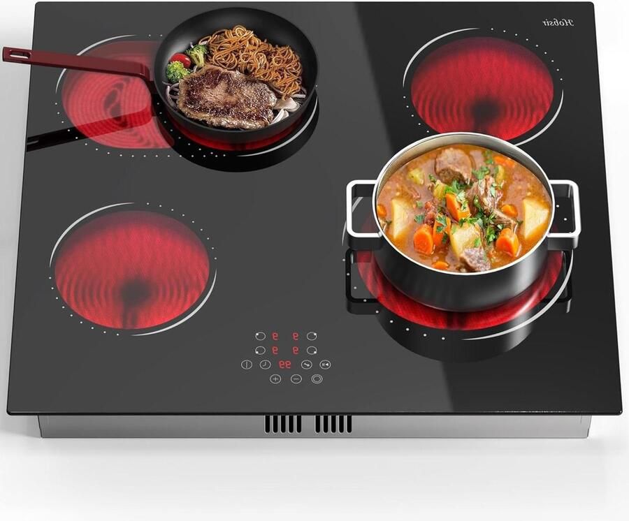 Keramische Kookplaat 4 Zones Snel Koken Flexibele Zones 60 cm Zwart