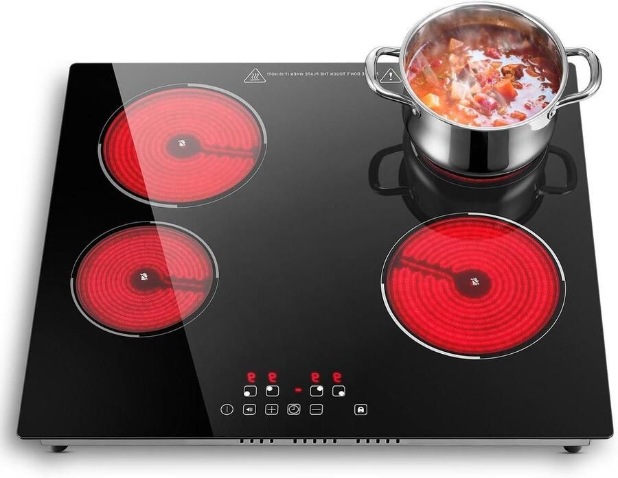 Keramische kookplaat Inbouw fornuis Dagelijks koken 4 kookzones 60 cm Zwart