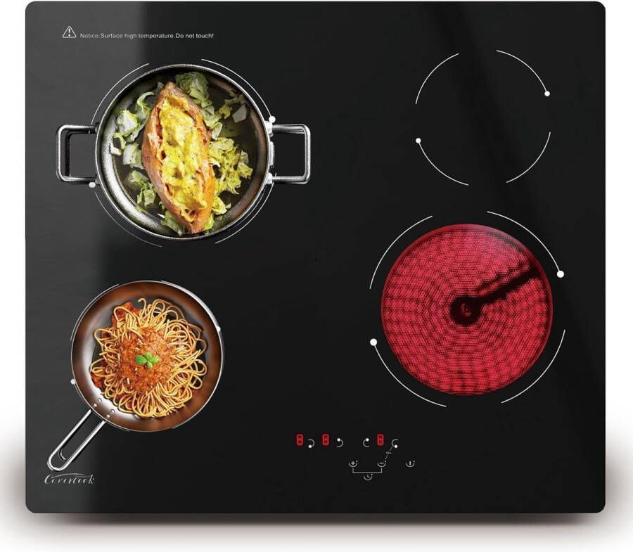 Keramische Kookplaat 60 cm – 4 Pits Elektrische Inbouwkookplaat – 6000W – 9 Vermogensniveaus – Touch-bediening – Glaskeramisch Kookvlak