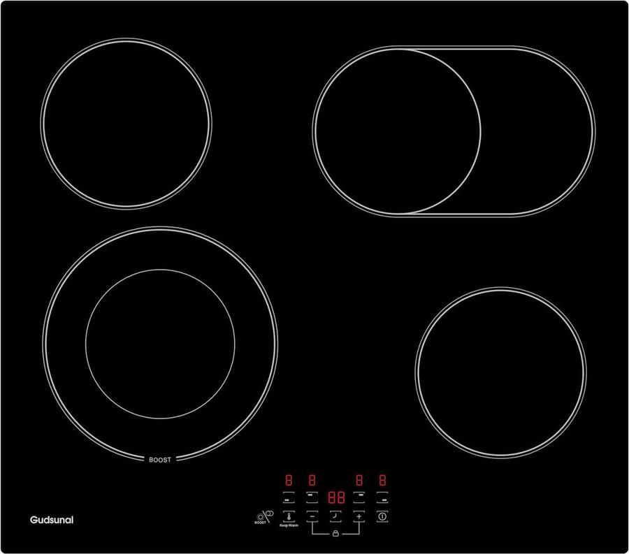 Keramische Kookplaat 60 cm 4 Zones 6.6 kW Timer en Kinderbeveiliging