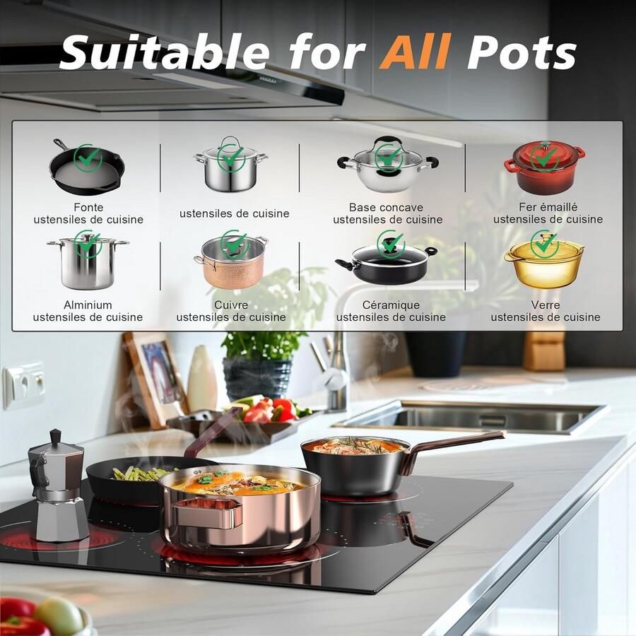 Keramische Kookplaat 60 cm 4 Zones Sensor Touch Controle 9 Warmtestanden Inbouw - Foto 2