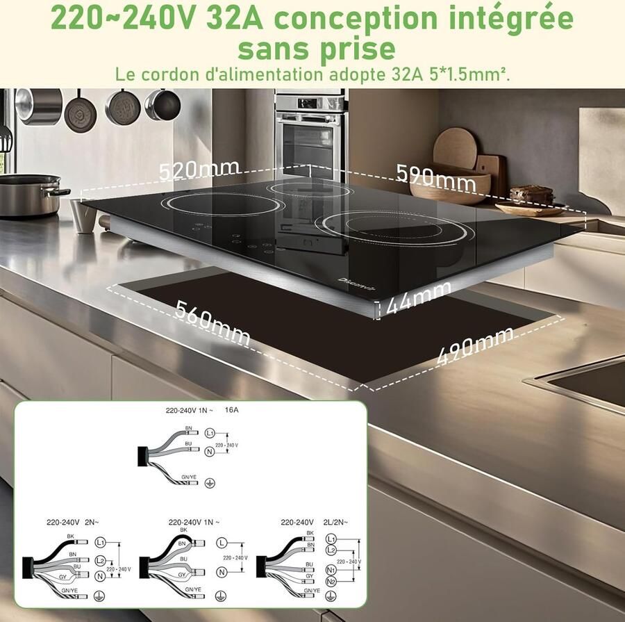 Keramische Kookplaat 60 cm met 3 Zones Sensor Touch en Timer