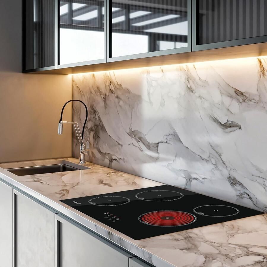 Keramische Kookplaat 60 cm Zwart 4 Kookzones Touch Control en Timer