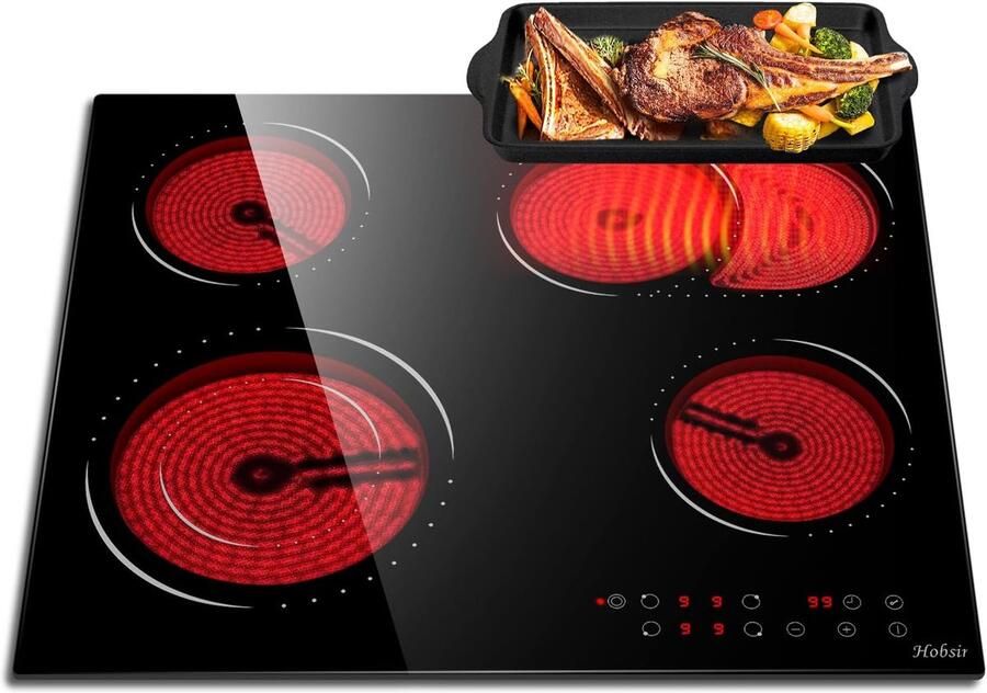 Keramische Kookplaat 6600 W 60 cm Inbouw Glazen Keramische Glaskookplaat Aanraakbediening 4 Platen Elektrische Kookplaat