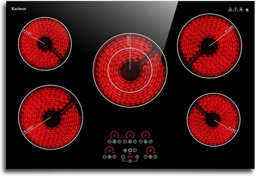 Keramische kookplaat 77 cm 5 kookplaten met dubbele zone digitaal display onafhankelijk gebruik ShopVlot