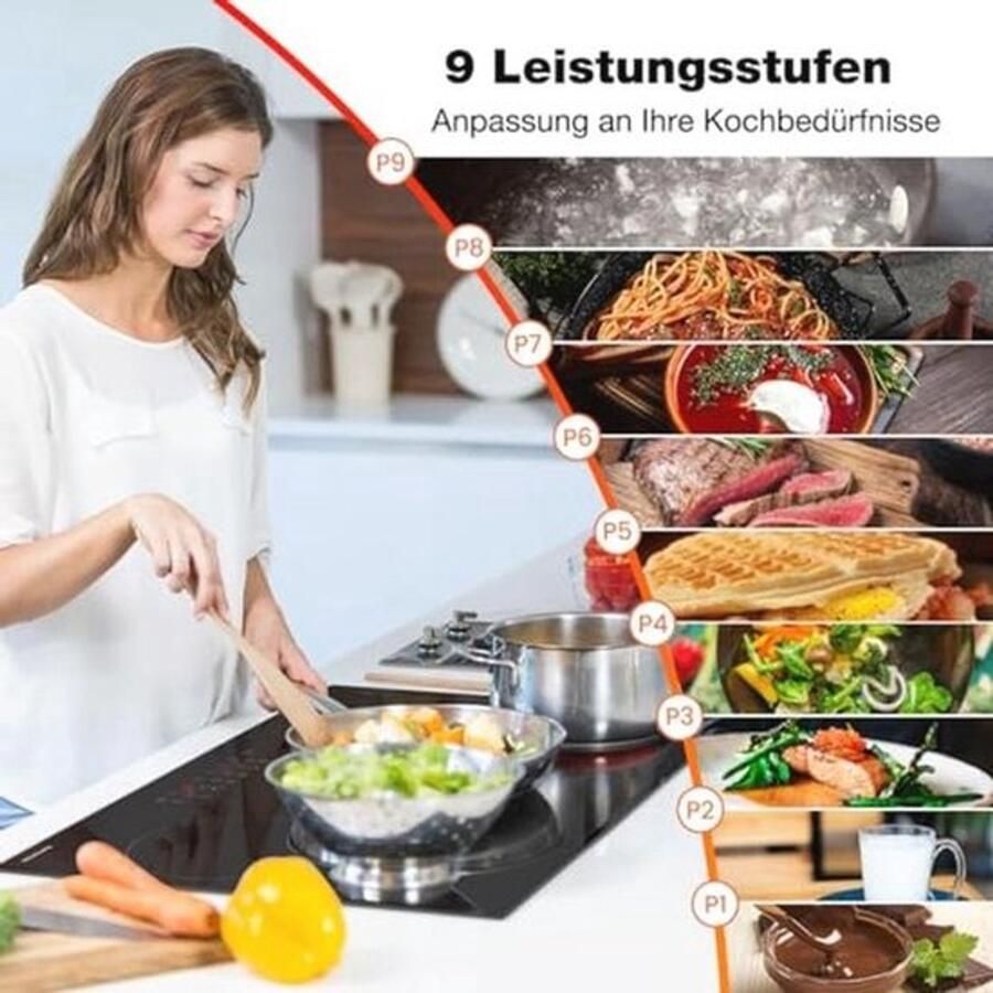 Keramische kookplaat 77 cm 5 kookzones en touchbediening 8200 W inbouwmodel