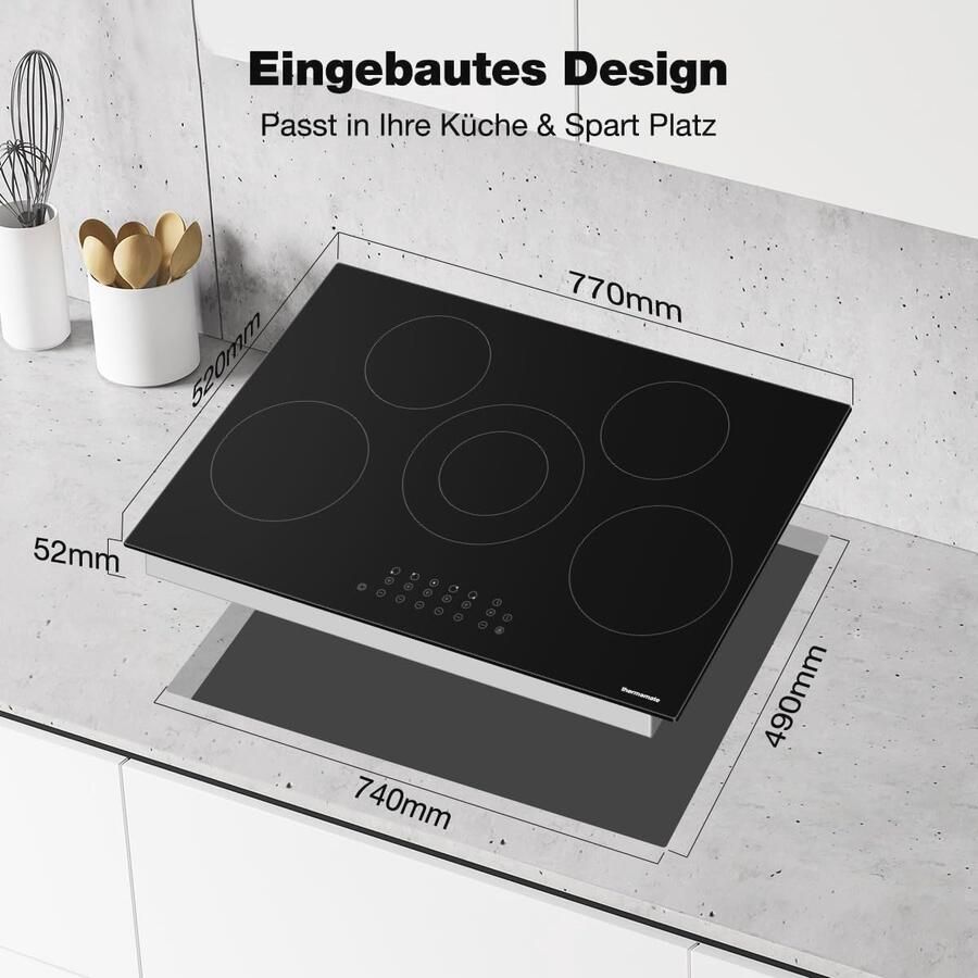 Keramische Kookplaat 77 cm met 5 Vlammen en Touchbediening – 8200 W Inbouwkookplaat