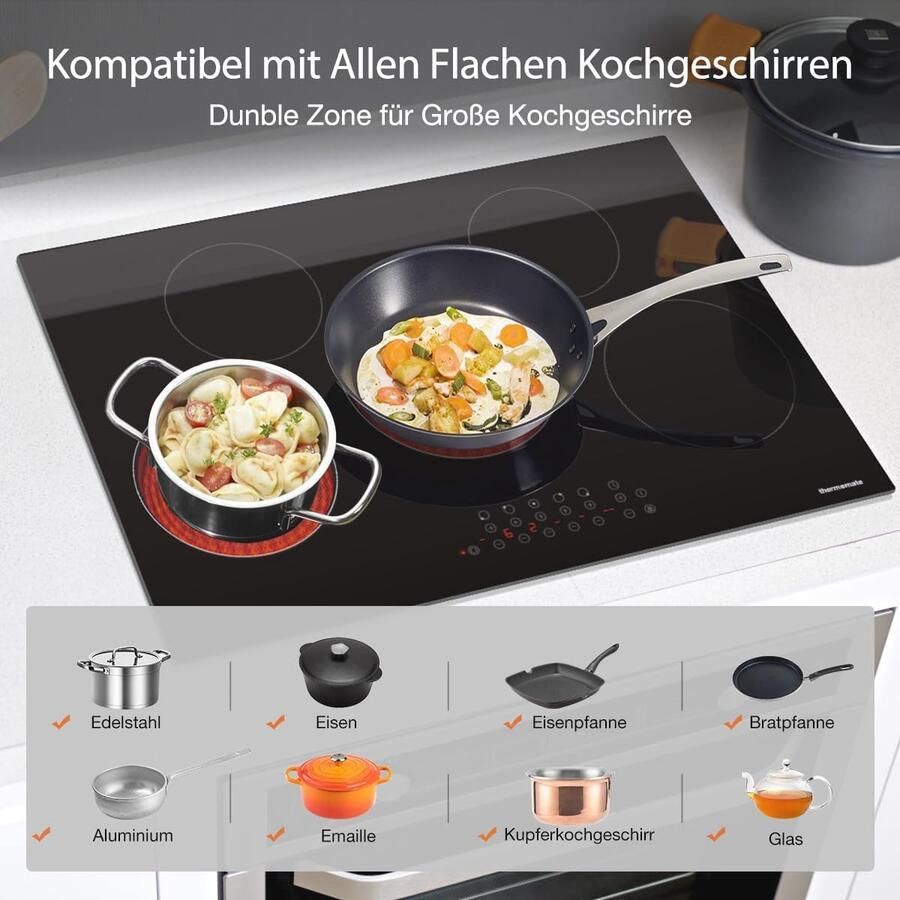 Keramische Kookplaat 77 cm met 5 Vlammen en Touchbediening – 8200 W Inbouwkookplaat - Foto 2