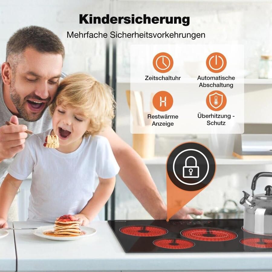 Keramische Kookplaat 77 cm met 5 Vlammen en Touchbediening – 8200 W Inbouwkookplaat - Foto 3